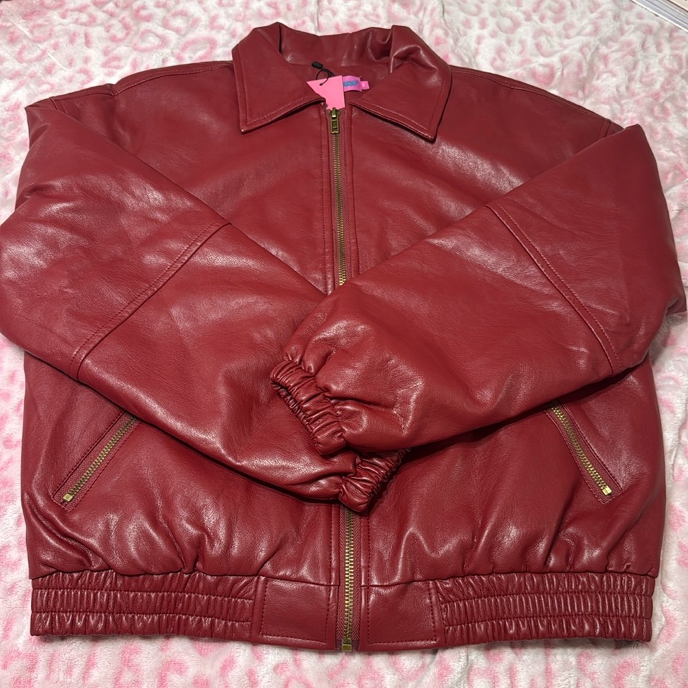 Faux Leather Bomber Jacket